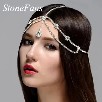 StoneFans Crystal Fashion Gold Bridal Hair Chain biżuteria akcesoria Flower Water Drop Chain rhinestone nakrycia głowy na ślub