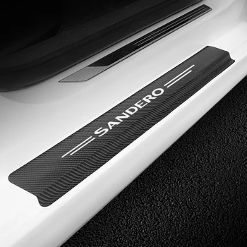Stylizacja samochodu 4 sztuki włókna węglowego winylowe naklejki samochodu próg ochraniacz naklejka dla Renault Sandero auto próg zużycia pokrywa akcesoria