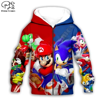 Super Sonic 3d bluzy dzieci błyskawica płaszcz sweter z długim rękawem kreskówka bluza dres z kapturem/spodnie/rodzinne koszulki