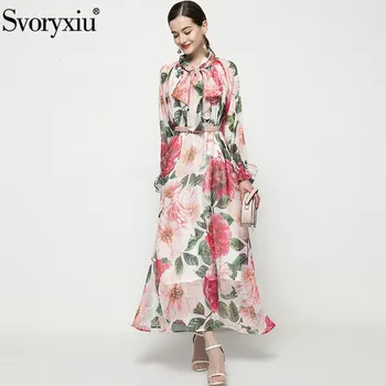 Svoryxiu 2021 New Runway Custom Summer Party Maxi Dress damskie eleganckie dzwony rękawa ogromny kwiatowy print urocze długie sukienki