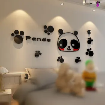 Sypialnia dla dzieci ścienny dekor kreskówka Panda naklejki ścienne do pokoju dziecięcego akrylowe 3D DIY domowe naklejki naklejki w różnych rozmiarach tapety