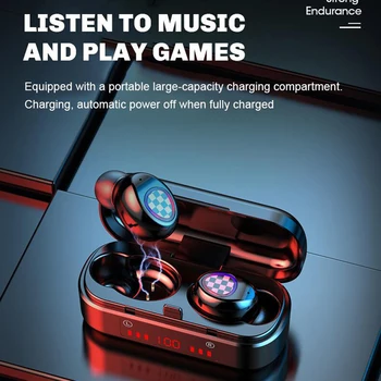 TWS słuchawki Bluetooth 5.0 bezprzewodowa sportowe słuchawki douszne z podwójnym mikrofonem ładowarka pudełko do IPhone /Android