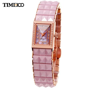 Time100 zegarki damskie zegarek kwarcowy Ceramiczny różowy pasek diamentowa osłona tarczy panie dorywczo zegarki na rękę bransoletka relogios feminino