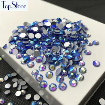 TopStone Lt Sapphire AB Color ss3-ss30 okrągły szklany Kryształ Flatbacks Nail Art 3D kamienie klej na nie poprawkę cyrkonie