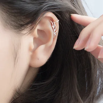 Trusta 925 srebro próby puste liście ucha mankiet jest klip na kolczyki dla kobiet Dziewczyna bez piercing kolczyki biżuteria DS824