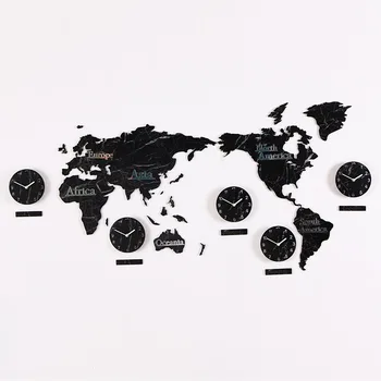 Twórcza mapa świata biżuteria zegarki Nordic DIY salon 3d duży rozmiar stałe marmurowe naklejki ścienne zegary ścienne