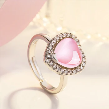 Uroczy pierścionek w kształcie serca elegancki różowy naturalny kamień biżuteria dla kobiet moda romantyczny prezent Walentynki