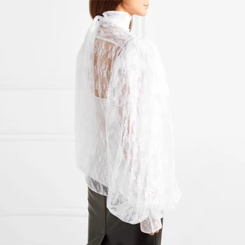 VGH koronki patchwork bluzki dla kobiet kwiat elegancki kołnierz perspektywa długi lampa rękaw temat koszula damska moda nowy przypływ