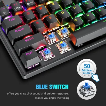 VicTsing PC259 klawiatura mechaniczna RGB USB Wired Gaming Keybaord Blue Switch z 96 melodykę czapki Customized RGB Backlit For PC Gamer