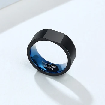 Vnox Personalzied 8 mm przycisk pierścień dla mężczyzn kwadratowy top Drzewo życia krzyż wygrawerowany czarny wykwalifikowany pierścionek zaręczynowy casual męski prezent