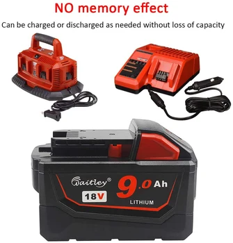 Waitley 18V 9000mAh Replacemet Lithium ion 9Ah Power Tool Battery for Milwaukee Xc M18 M18B Cordless Tools Batteries