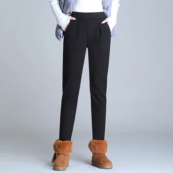 Wełniane spodnie Damskie butik spodnie slim Wysokiej Talii spodnie damskie rozmiar plus spodnie zimowe grube ciepłe, aksamitne spodnie S-4XL