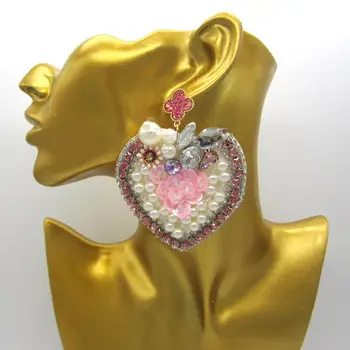 Wielkie serce spadek kolczyki czeski ręcznie perły Kryształ przesadzone ZA колошение dla kobiet ślubne kolczyki biżuteria Kolczyki