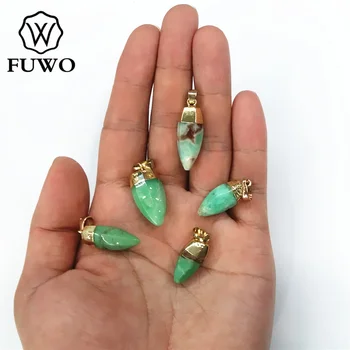 Wisiorek FUWO Chrysoprase Point z 24K Gold galwanicznie małym kryształowym kwarcowym uroku do produkcji biżuterii PD093