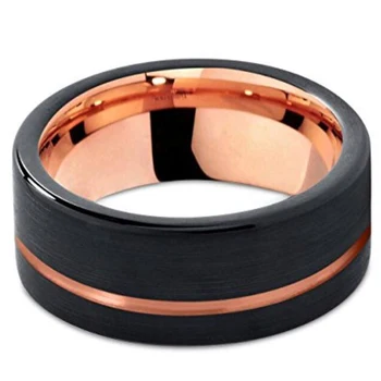 Wolframu obrączka pierścionek 8 mm dla mężczyzn kobiet czarne i różowe złoto kolor rury cięte matowy polski rozmiar 8.5 9 9.5 10