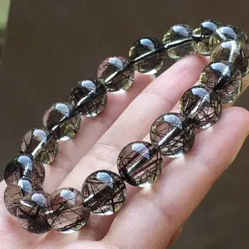 Wysokiej jakości, naturalny, czarny рутиловый kwarc 11,8 mm Kryształ bransoletka dla kobiet, mężczyzn przezroczyste okrągłe koraliki bogaty kamień Brazylia AHHHH