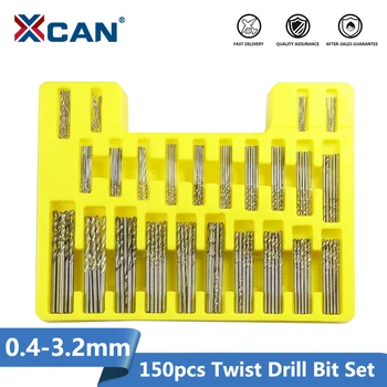 XCAN 150pcs HSS Twist Drill Bit Set 0.4-3.2 mm Mini Drill for DIY Hobby Craft Woodworking Gun Drill Bit Cutter Set