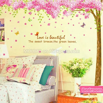 XL Cherry Blossom Tree Wall Sticker odpinany Kwiat wiśni naklejki do salonu dekoracji sypialni Nowoczesny wystrój domu 2 szt./kpl.