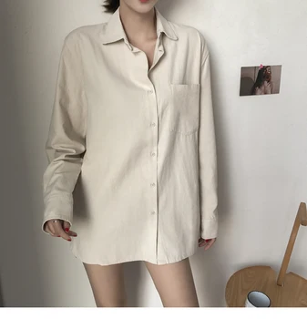 ZHISILAO eleganckie gładkie koszule z długim rękawem, bawełniana, lniana bluzka plus rozmiar koszulki Oversize biała bluzka Maxi Boyfriends Chemisier