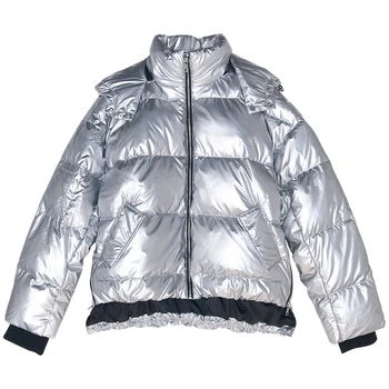 ZURICHOUSE Zimowa dół zbiórki kurtka damska ciepła kurtka z kapturem 2021 stylowa asymetryczna długość metalowa srebrna dół zbiórki dół zbiórki kurtka