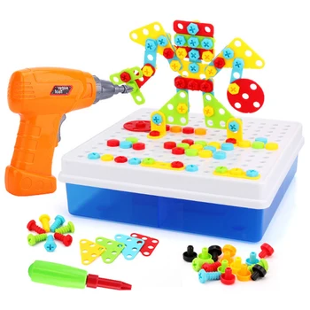 Zabawki dla dzieci wiertarka puzzle zabawki edukacyjne DIY śruba grupa zabawki dla dzieci, zestaw narzędzi plastikowy chłopiec puzzle mozaika projekt dziecko budowa zabawka