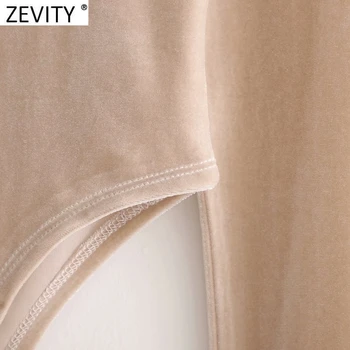 Zevity New Spring Women Turtleneck Long Sleeve High Waist Velvet Slim Bodysuits Femme Solid Syjamski Chic Street Pajacyki LS7460