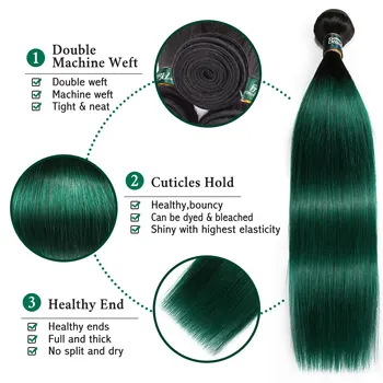 Zielone Kępki Włosów Deals Ombre Color Brazylijskie Proste Włosy 3/4 Wiązki Non-Remy Ludzki Włos Weave Black Dark Root Beauty Plus