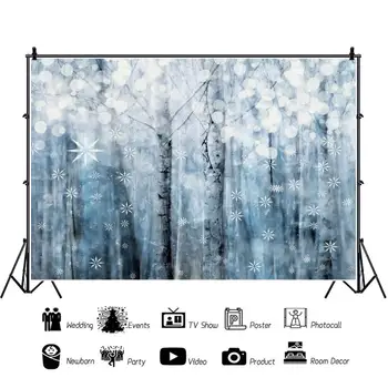 Zimowy Las Tła Dla Zdjęć Śnieżynka Gwiazda Drzewo Marzycielski Kropki Światła Bokeh Malownicze Zdjęcia W Tle Studio