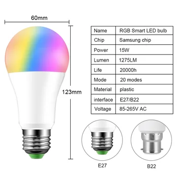 Ściemniania E27 LED Bluetooth Smart Bulb Magic Lamp 15 W AC85-265V Music Voice Control Smart Lighting Lampa kilka kolorów led światło