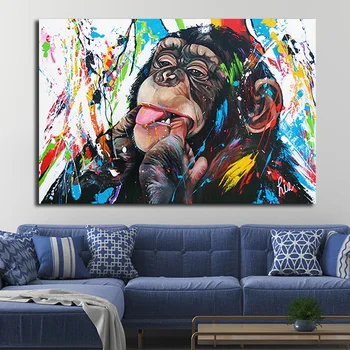 Śmieszna Małpa Goryl Zwierzę Graffiti, Abstrakcyjne Dzieło Sztuki Płótno Malarstwo Ścienne Sztuki Do Salonu, Sypialni Nowoczesny Wystrój Bez Ramy