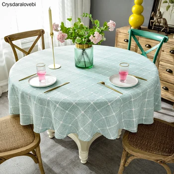Świąteczny stół okrągły tkanina bawełniana, lniana pokrywa stołu plaid wzór siatki obrus do ślubu imprezy wystrój okrągłe obrusy
