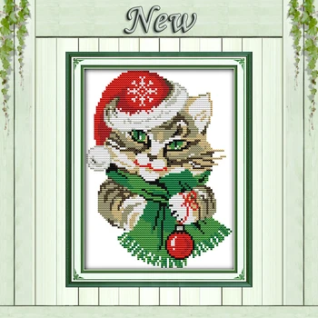 Świąteczny wystrój domu obrazy rzemiosła DMC 14CT 11CT zestawy do haftu, zestawy do haftu DIY haft krzyżem liczenie sztuk druk na płótnie kot