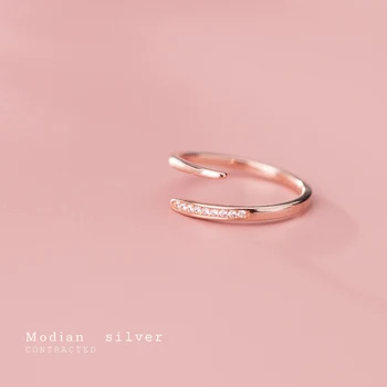 Модиан prawdziwe srebro próby 925 prosty różowe złoto kolor pierścień dla kobiet regulowane obrączki ślubne obrączki minimalistyczny biżuteria