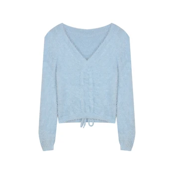 Норковый kaszmir jest miękki ciepły sweter swetry damskie jesień/zima niebieski ciasny dół z długimi rękawami 2021 szorty top