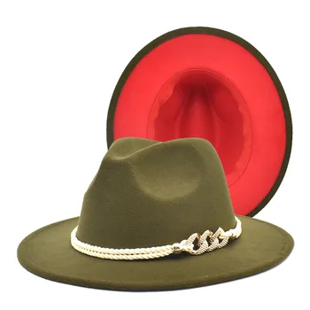Фетровая kapelusz z łańcuchem mieszane kolory jazzowe kapelusz kowbojski kapelusz dla kobiet i mężczyzn czapka zimowa czerwony z czarnym wełniany kapelusz hurtowych
