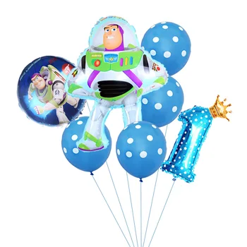1 kpl. Toy story Buzz Astral balony niebieskie kropki folia balony kapitan Woody Baby Shower chłopiec zabawka dla dzieci dekoracje urodzinowe