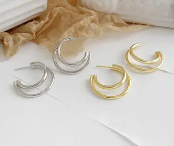 1 para autentyczne 925 srebro złoto/białe podwójne szeregi geometryczne kolczyki wykwintne biżuteria TLE801