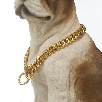 10 mm złoto pies łańcuchowy obroża naszyjnik ze stali nierdzewnej, pies materiał szkolenia metal silny P łańcuch naszyjnik Pieścić obroże dla pitbulle 20E