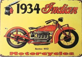 1934 Indian Motocykl Metalowa Blaszany Szyld Garaż Domowy Wystrój Vintage Plakat Salon Piwo Żelazna Malarstwo Ścienne, Dekoracyjne, Tablice