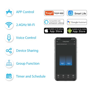 2 Gang 2 Way Wifi Smart Light Switch Diy Breaker Module Smart Life/Tuya APP pilot zdalnego sterowania,współpracujący z Alexa Echo Google Home