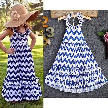 2016 Baby Girls Summer Dress Kids Wave Stripe Boho Maxi Long Sukienkę Party Dress