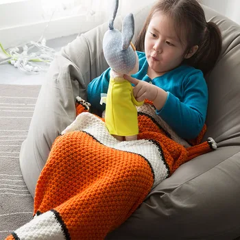 2019 Children with Knitted Mermaid Tail Blanket Child/Dziecko Mermaid Blanket Knit Cashmere-Like TV Sofa Blanket
