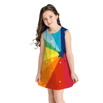 2019 Kid Summer Rainbow Princess Dress for Print Casual Party Girls Dress odzież Dziecięca 6 8 10 lat