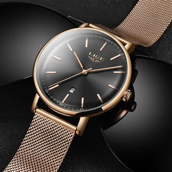 2019 LIGE New Ultra-Thin Wodoodporny Quartz Watch Rose Luxury Gold Ladies Watch Simple Fashion Casual Ladies Watch Montre Femme