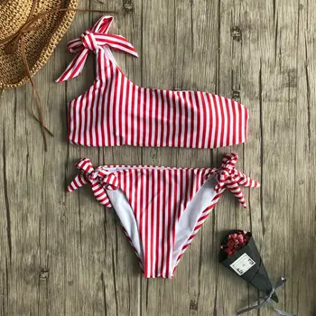 2019 Nowy Styl, hot Moda kobiety dziewczyny pasiaste stroje dwuczęściowe push-up strój kąpielowy nieregularne kąpielowy plaża