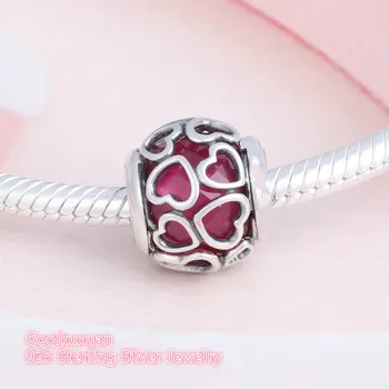 2019 Walentynki Wiśniowy Kryształ koraliki 925 srebro próby wiśnia zawarta w miłość serca Urok koraliki pasuje marki bransoletki