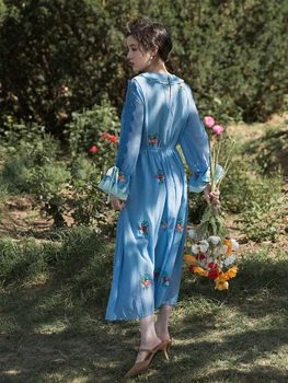 2019 nowa moda kobieca sukienka Lato szyfon płaski retro sukienki