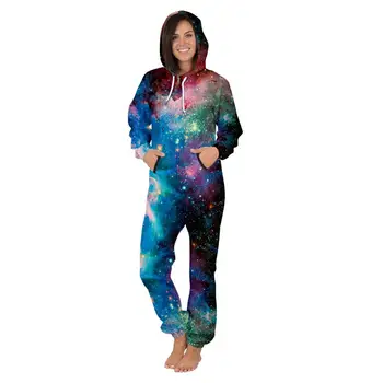 2019 zimowe kombinezony kobiety Galaxy Space 3D kombinezon codzienny hip-hop kombinezon damskie dresy Sexy bluza i spodnie