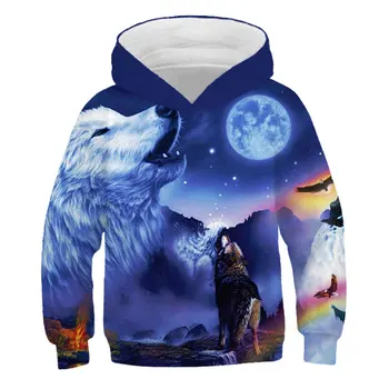 2020 Baby odzież dziecięca bluzy dla chłopców dziewczyny bluzy dzieci wilk zwierzę szablon z kapturem moda druku 3D bluzy