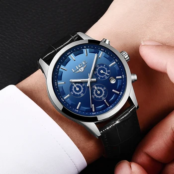 2020 LIGE męskie zegarki najlepsze marki skórzany wodoodporny chronograf sportowy zegarek dla mężczyzn Automatyczna data kwarcowy Relogio Masculino+pudełko